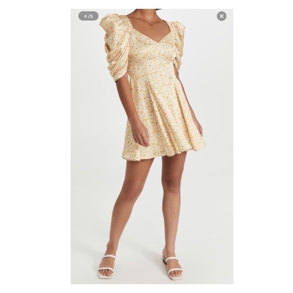 NWT AMUR Fit and Flare Puff Sleeve Mini Dress Marigold Dandelion Size US 10 - Picture 6 of 13